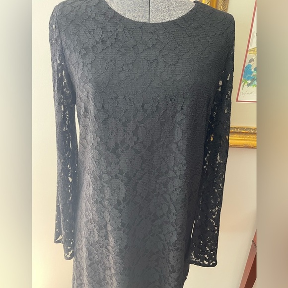 🆕H &‎ M divided lace overlay ladies dress-NWT-size 8-sheath-flared sleeves-mini - Picture 13 of 16
